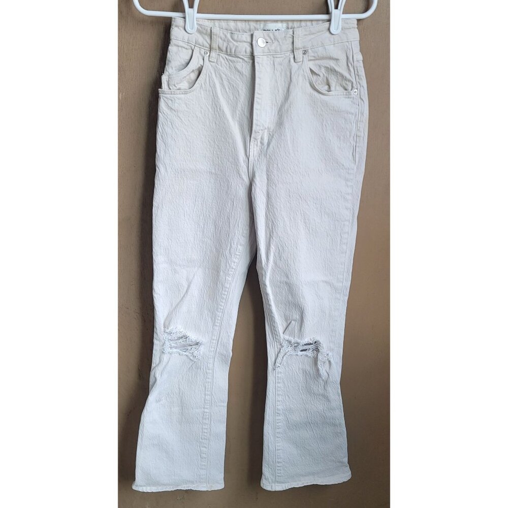 Rolla's White Dusters Bootcut Cropped White Jeans 27 Australia Distressed